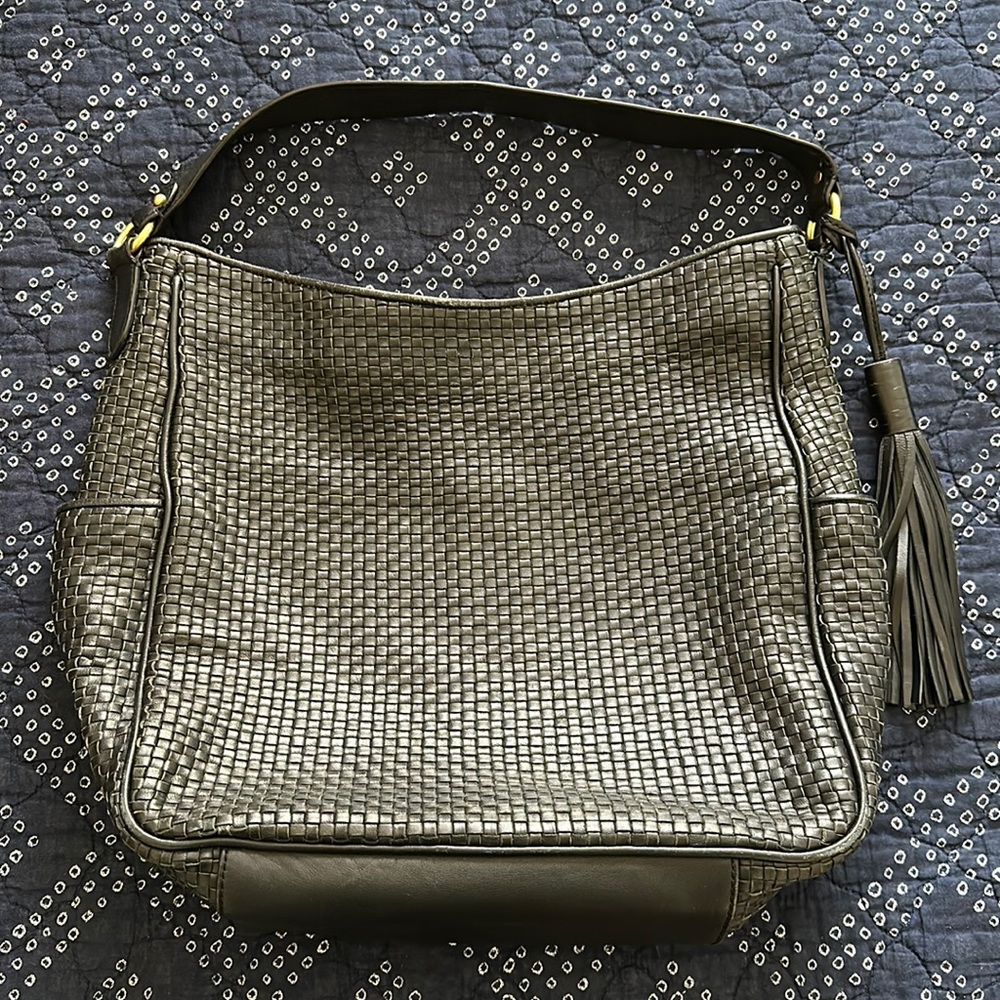 Cole Haan Classic Black Leather Woven Purse Tote